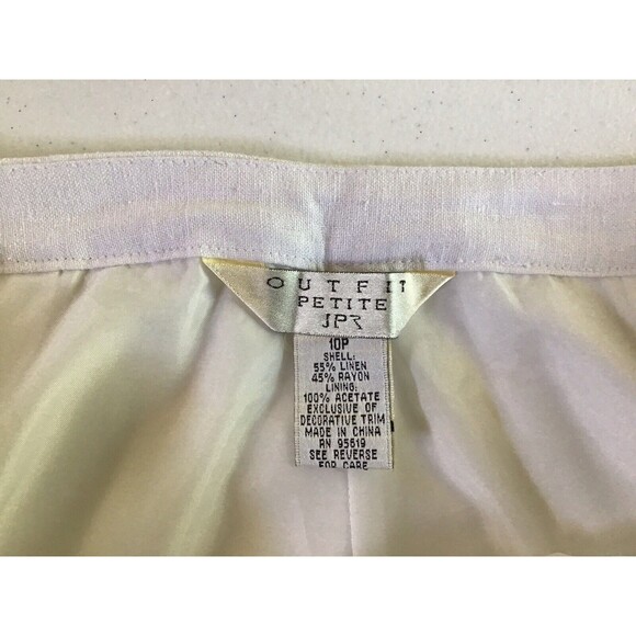 Outfit Petite White Dress Pants Sz 10P Linen Blend Beaded Embroidered Ankle Crop - Picture 7 of 8
